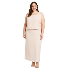Karen Miller Blush Pink Beaded Embroidered Maxi Dress 14W Formal‎ Evening Gown